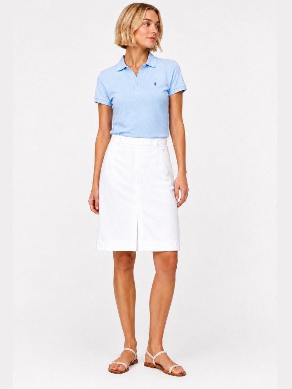 TALBOTS 100% Cotton White Skirt Front Kick Pleat Fully Lined Pockets Sz 16